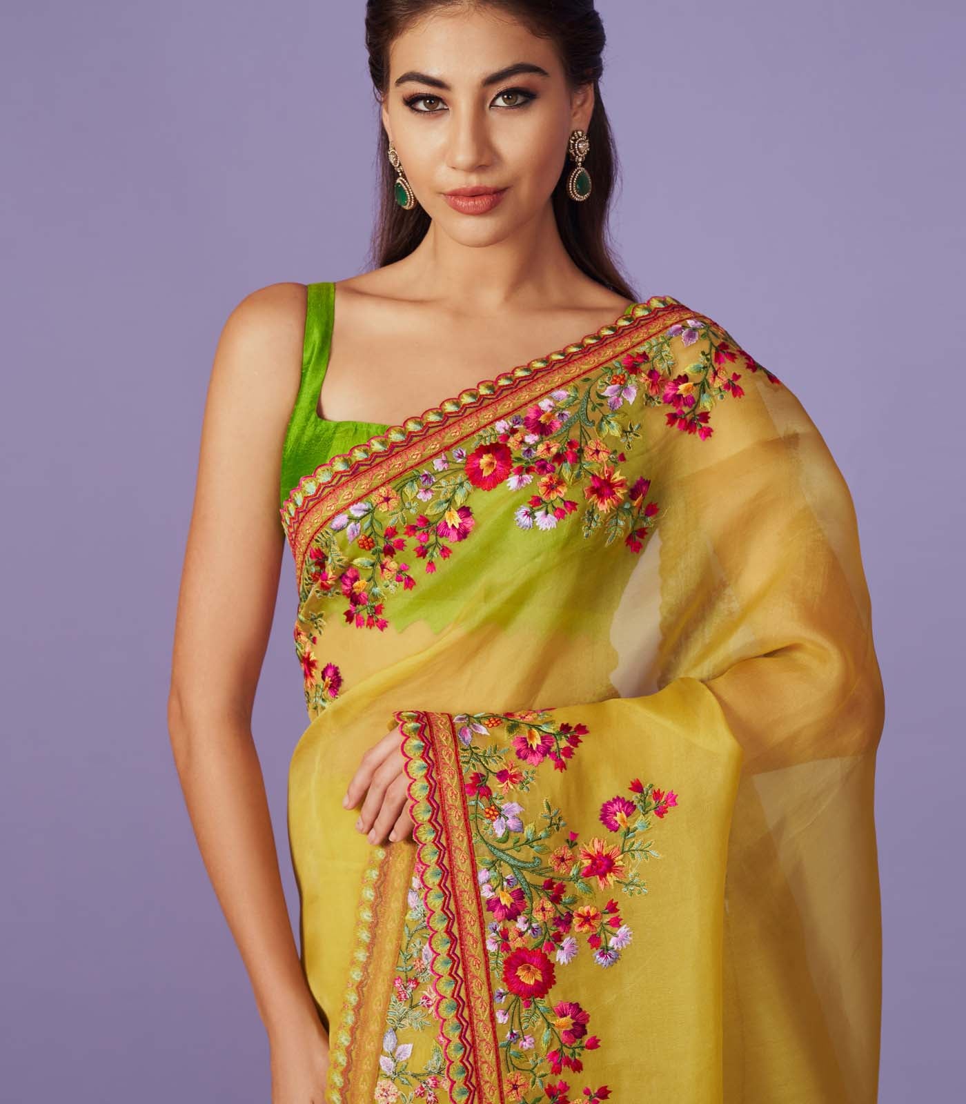 MULTI THREAD WORK SAREE SET