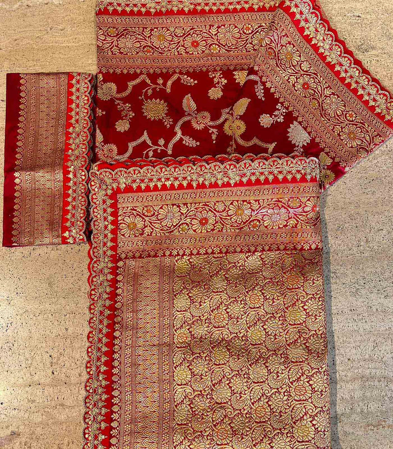 RED BENARAS SILK BORDER SAREE