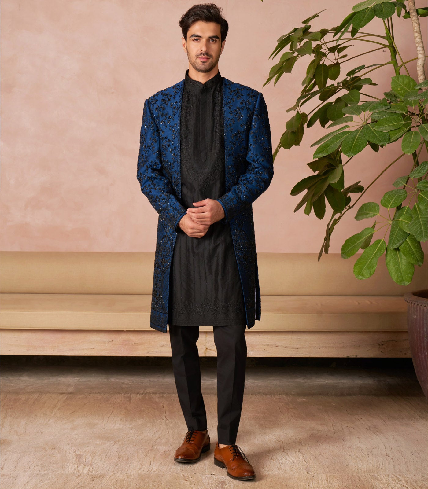 BLACK AND MIDNIGHT BLUE SHERWANI SET