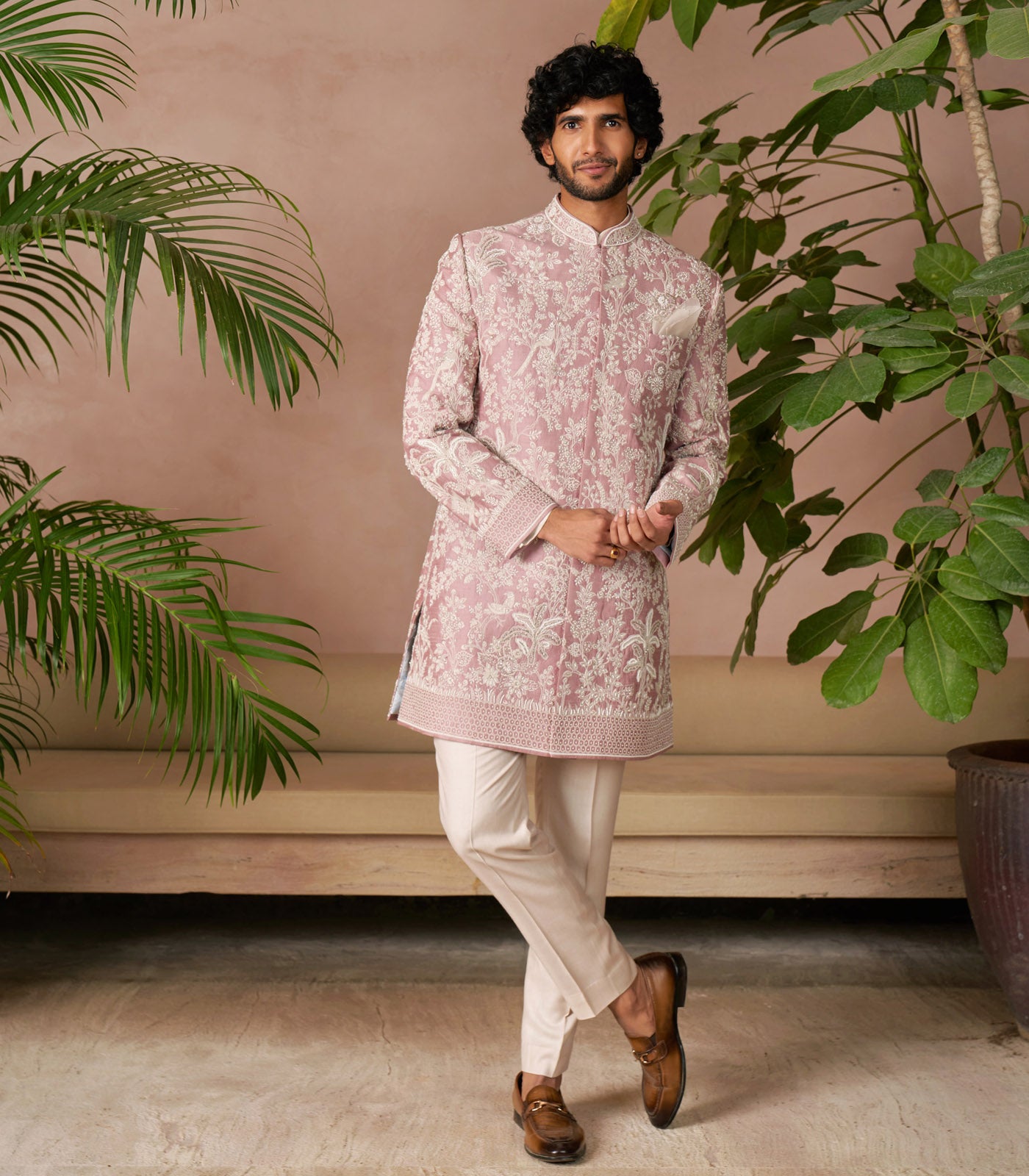 ONION PINK BANDHGALA SET