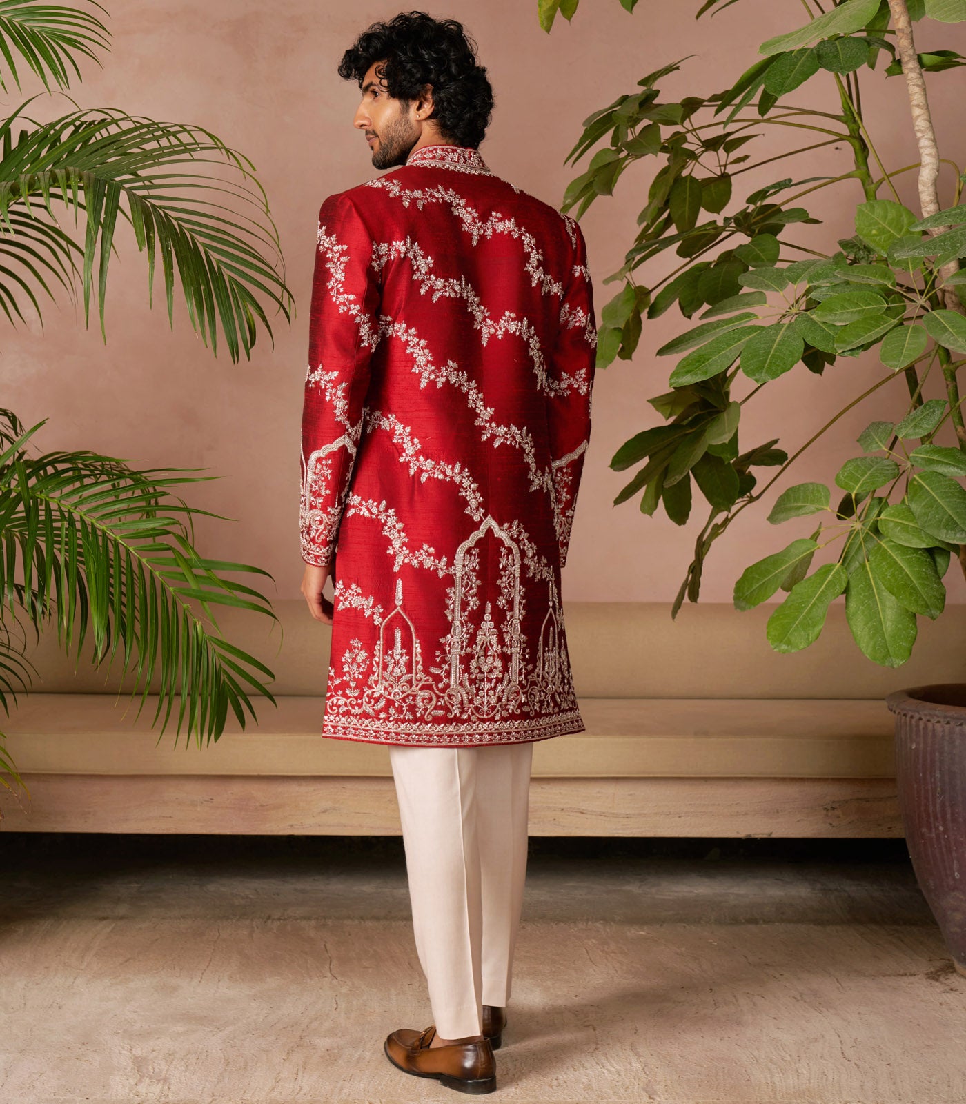 CHERRY RED SHERWANI SET