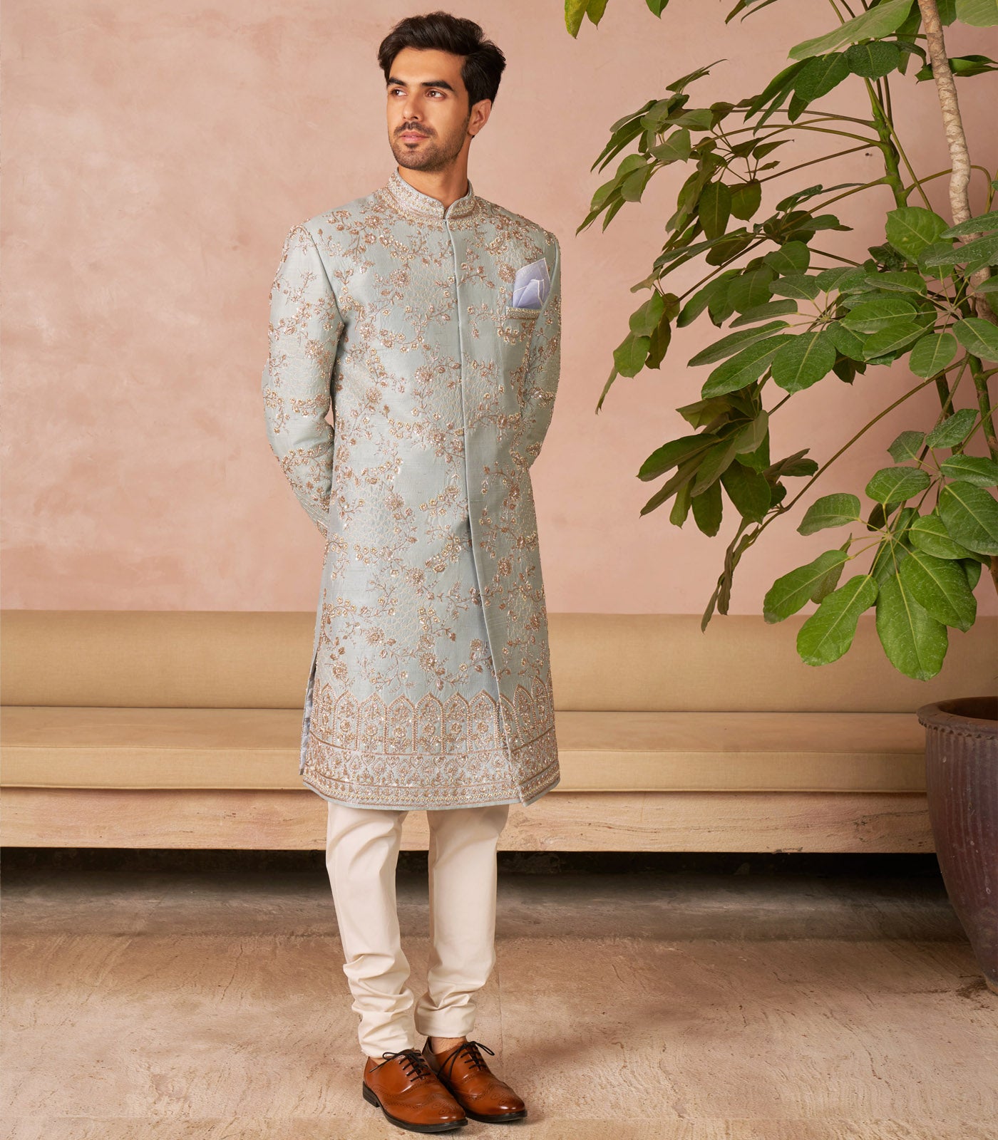 AQUA BLUE SHERWANI SET