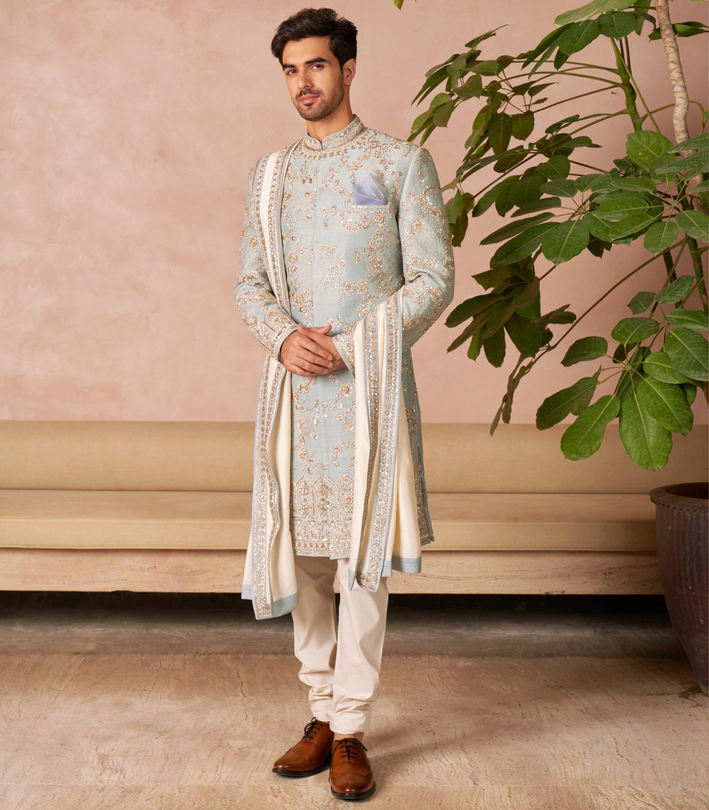 AQUA BLUE SHERWANI SET