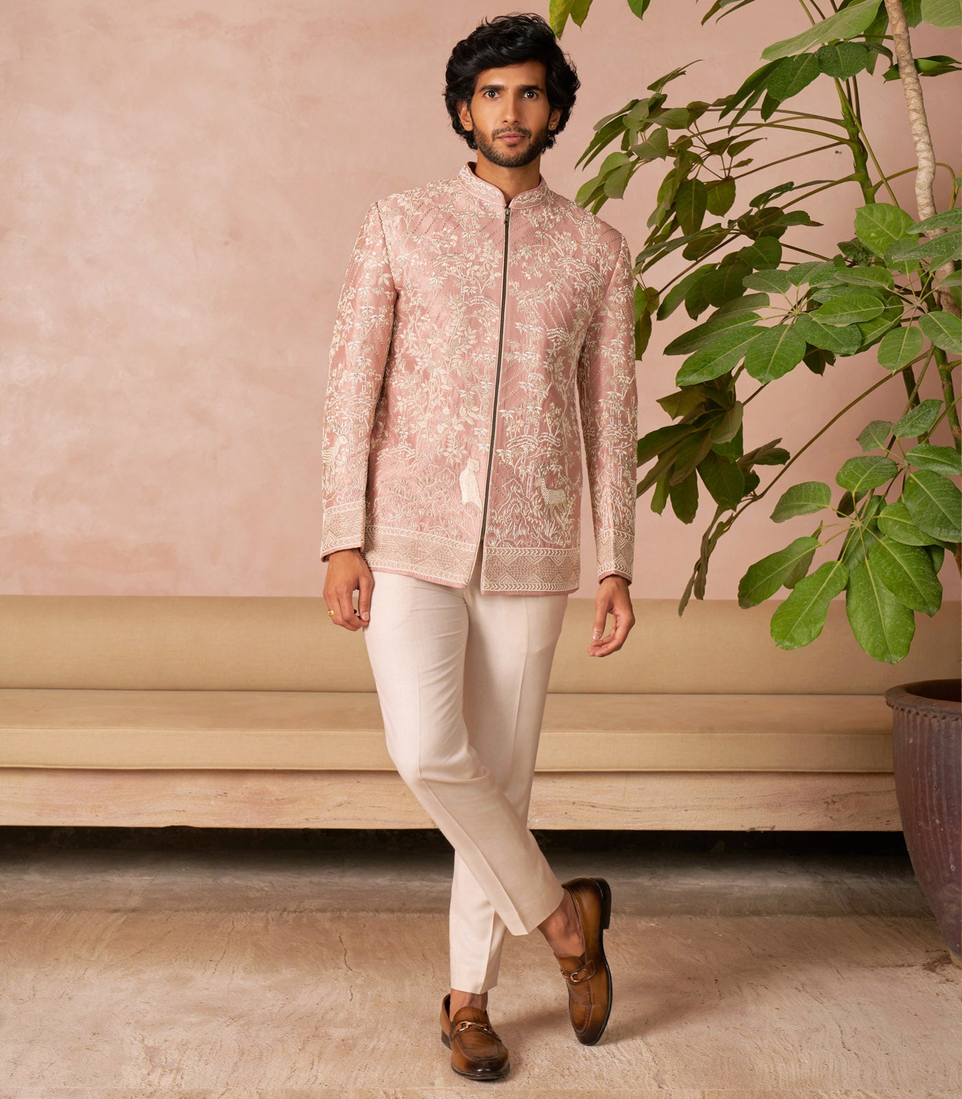 ONION PINK BANDHGALA SET