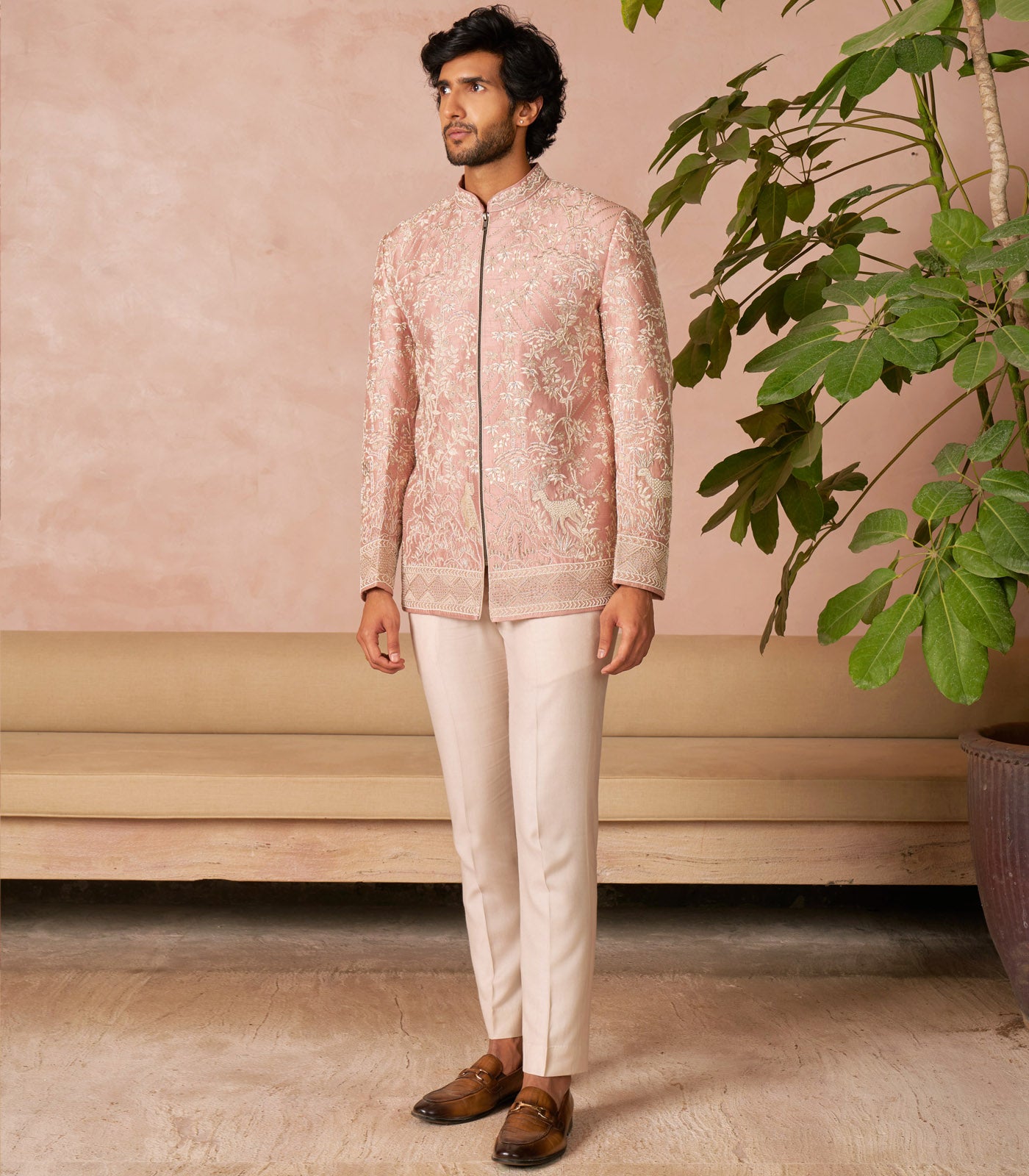 ONION PINK BANDHGALA SET