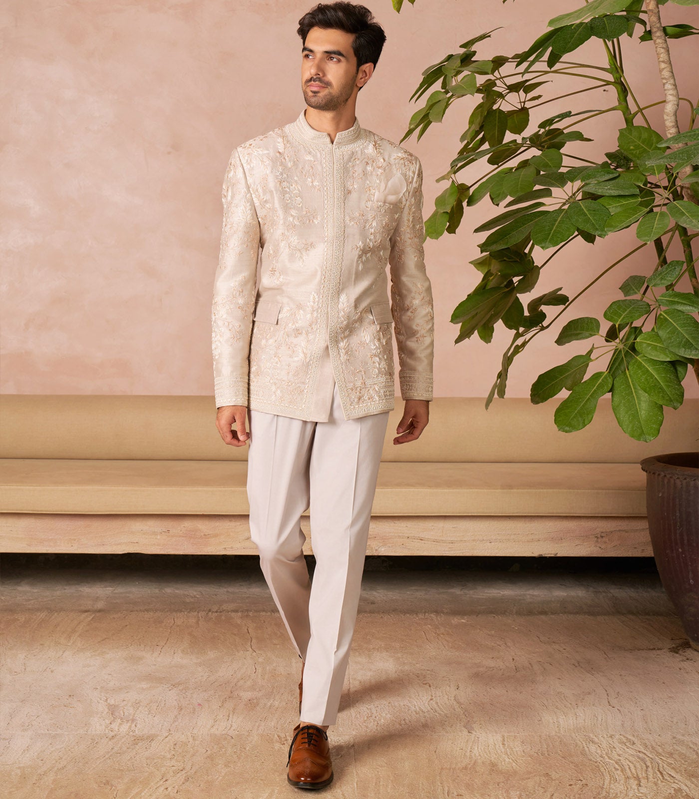 DUSTY IVROY BANDHGALA SET