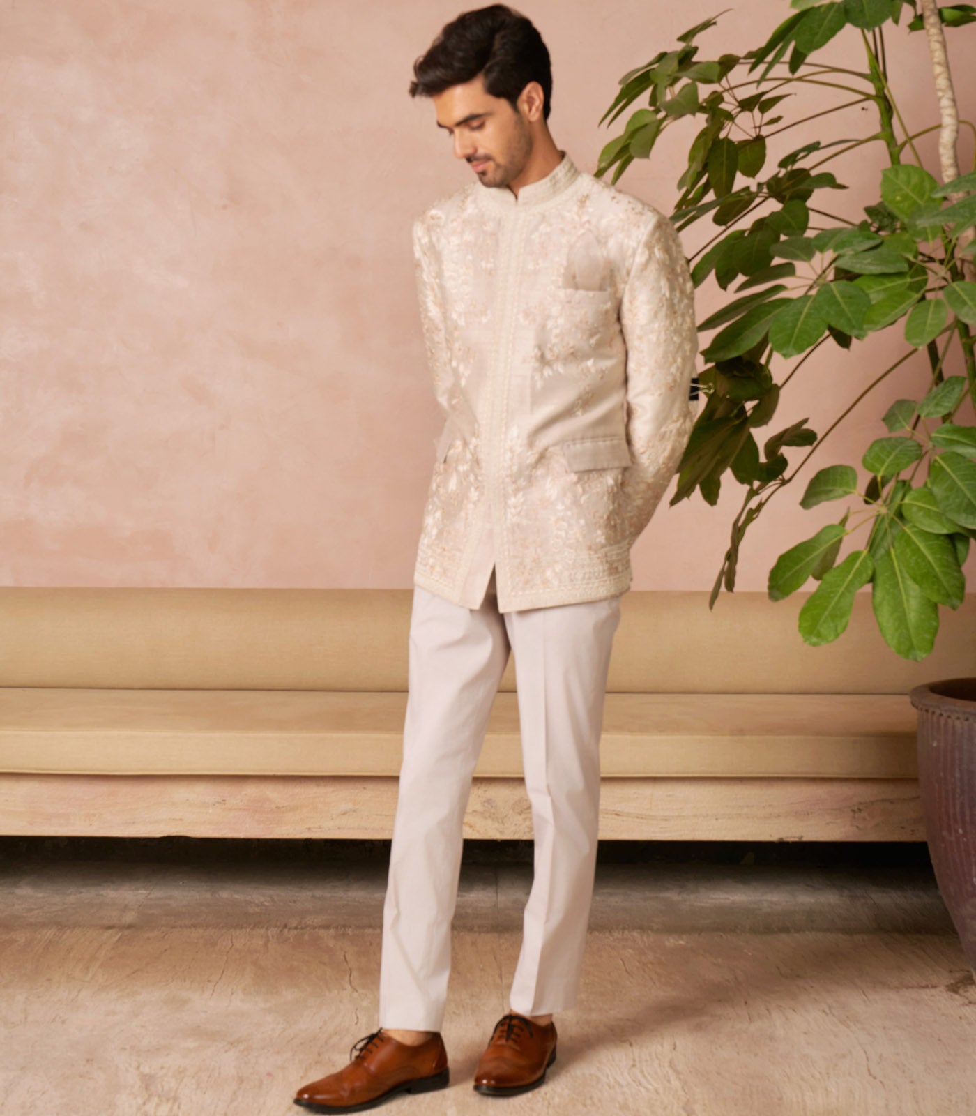 DUSTY IVROY BANDHGALA SET