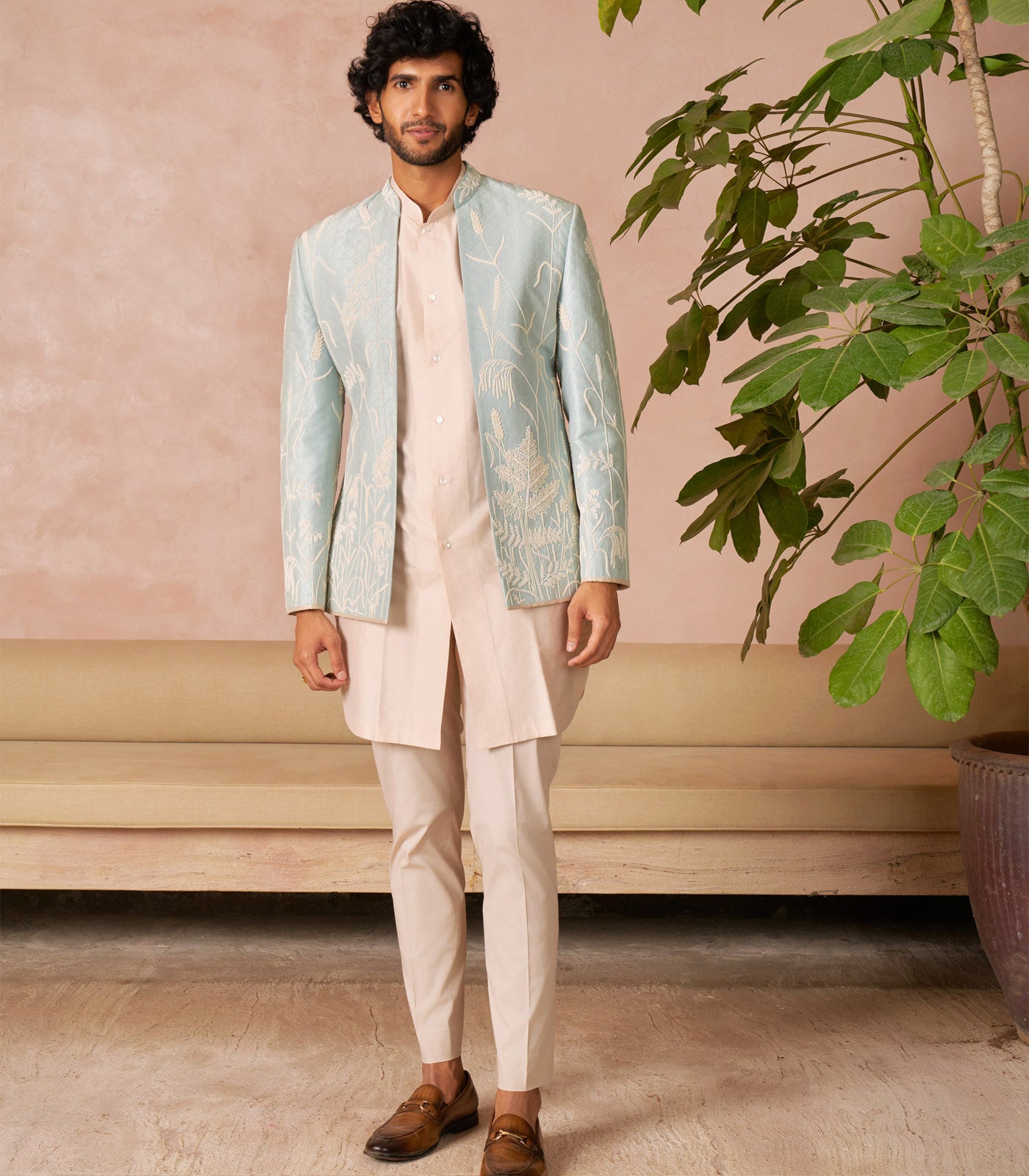 AQUA BLUE BANDHGALA SET