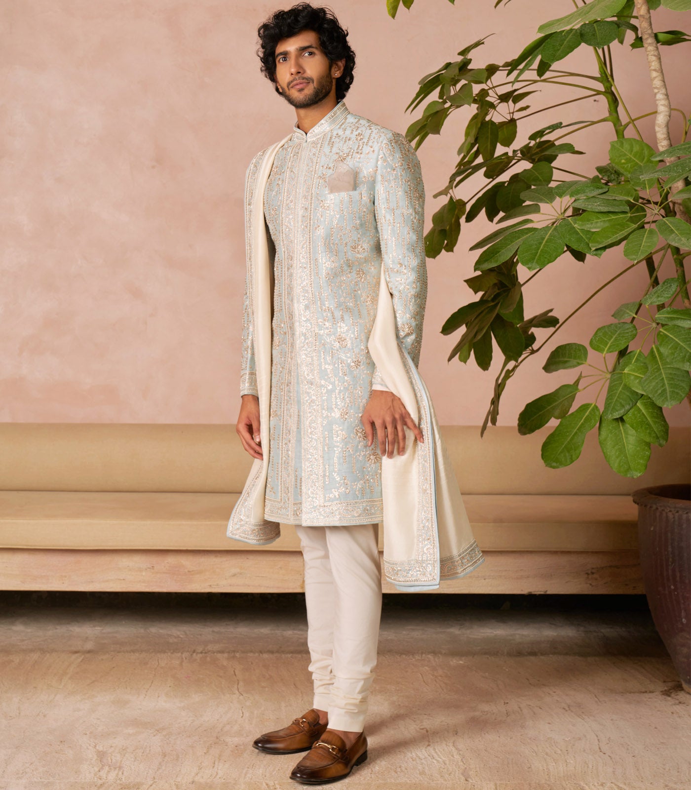 AQUA BLUE SHERWANI SET