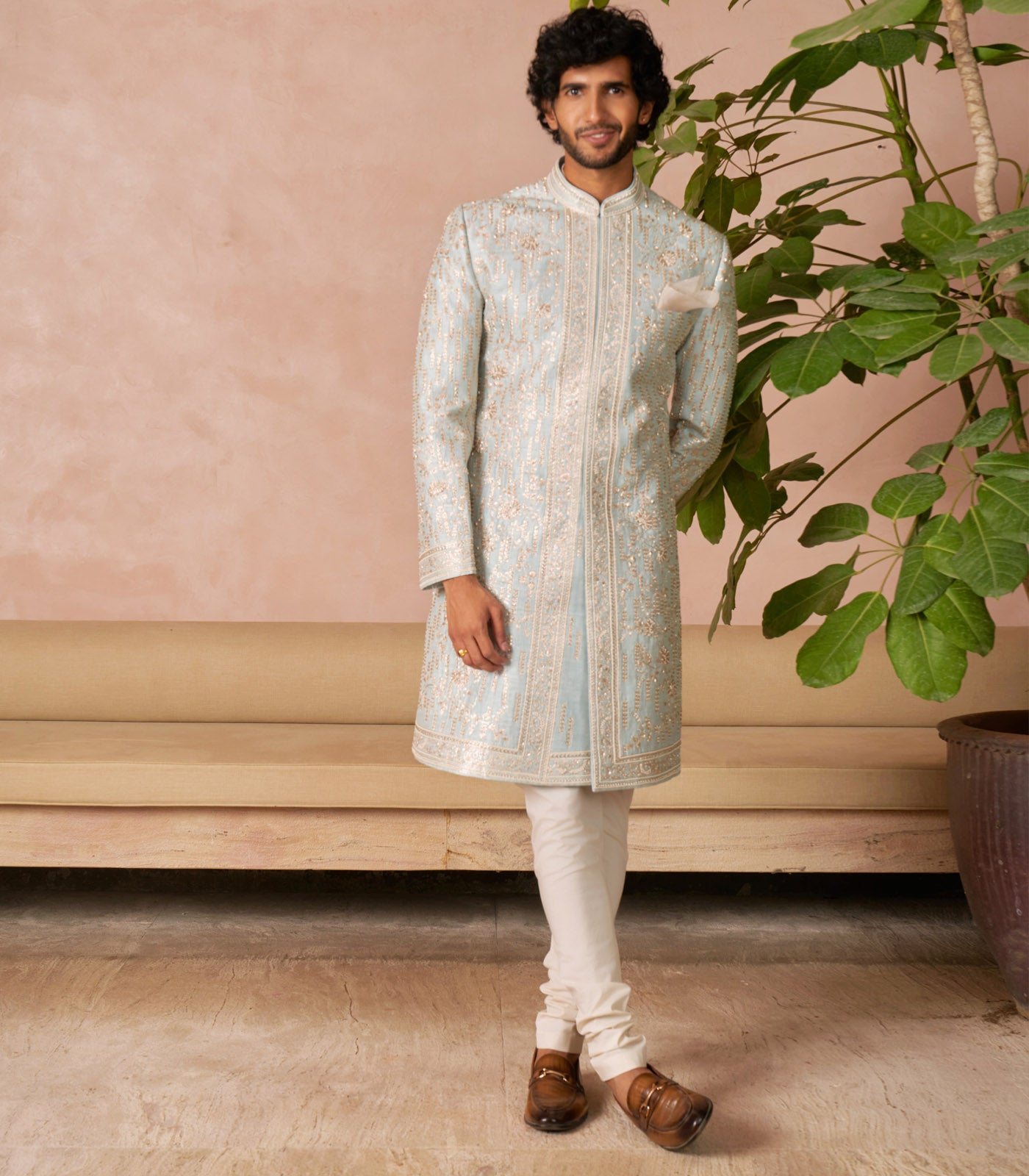 AQUA BLUE SHERWANI SET