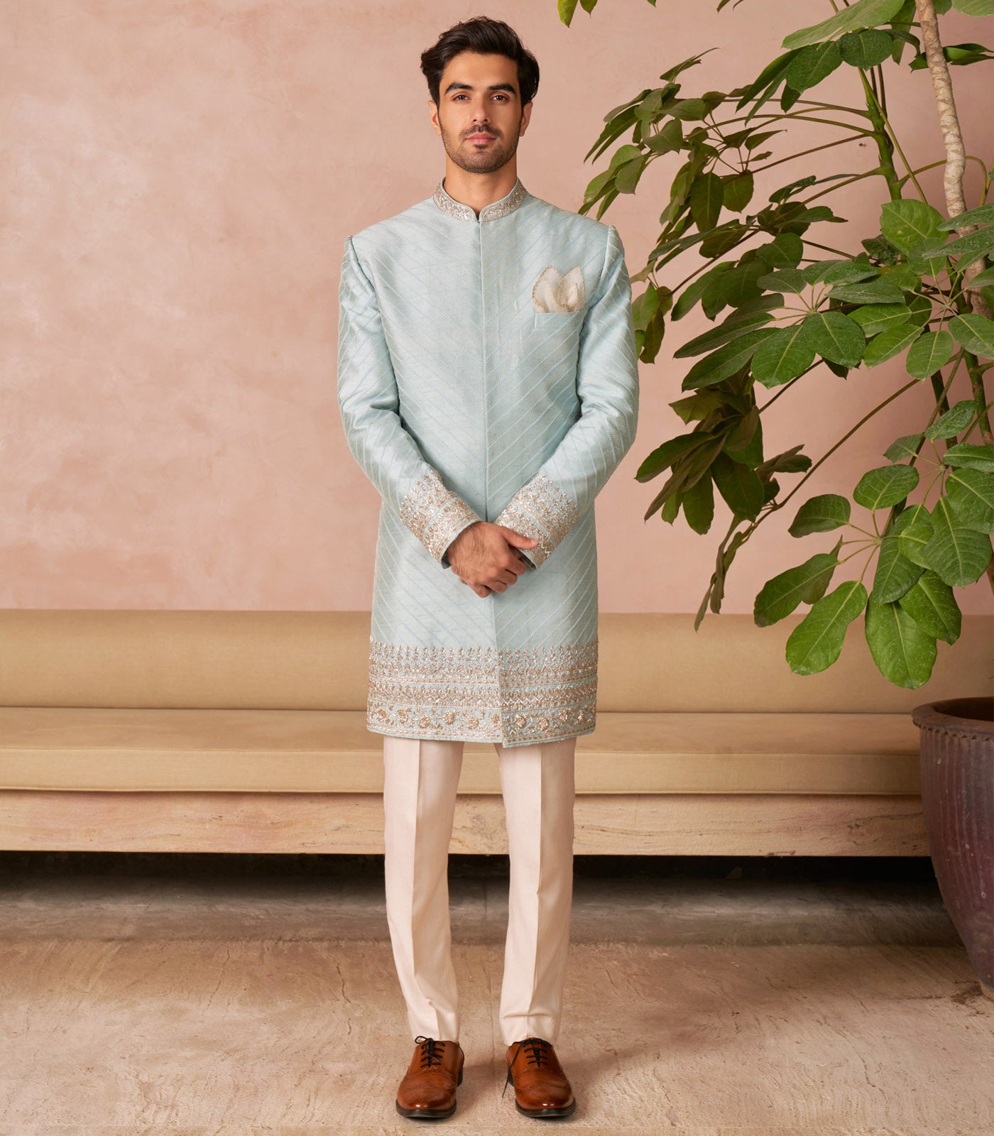 POWDER BLUE SHERWANI SET