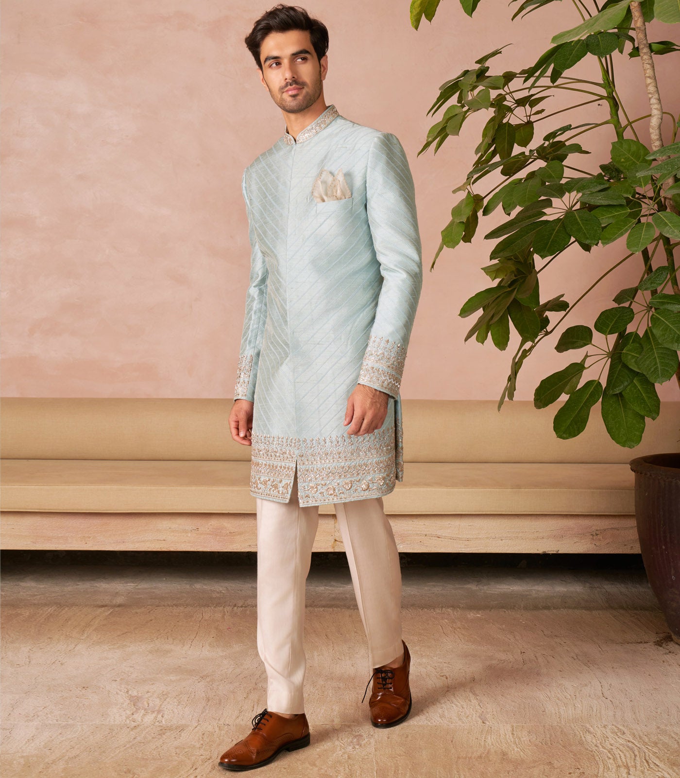 POWDER BLUE SHERWANI SET