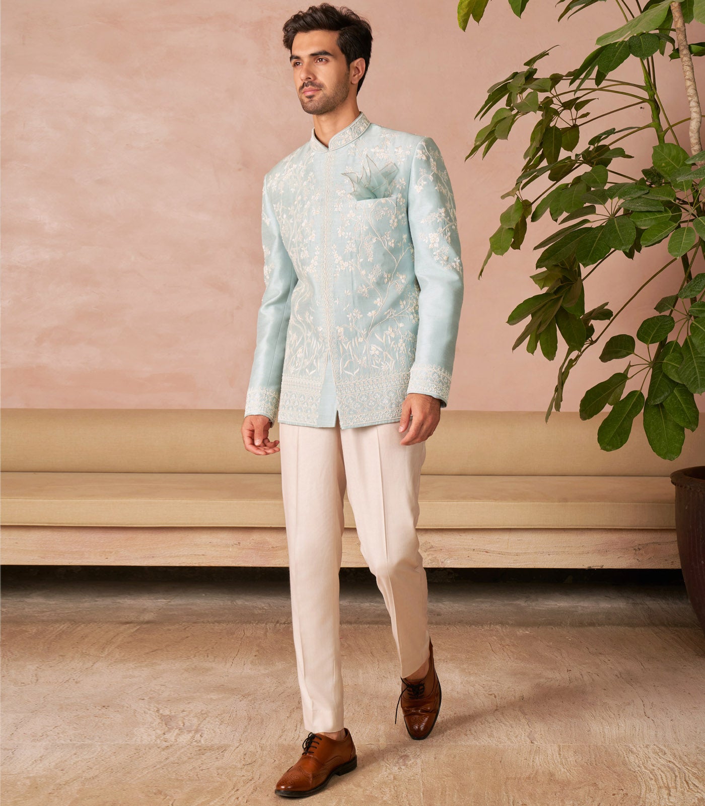 AQUA BLUE BANDHGALA SET