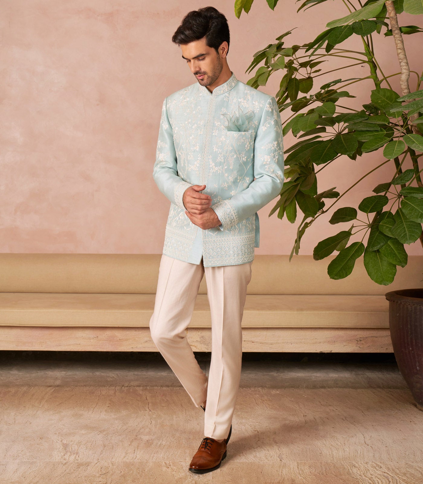 AQUA BLUE BANDHGALA SET
