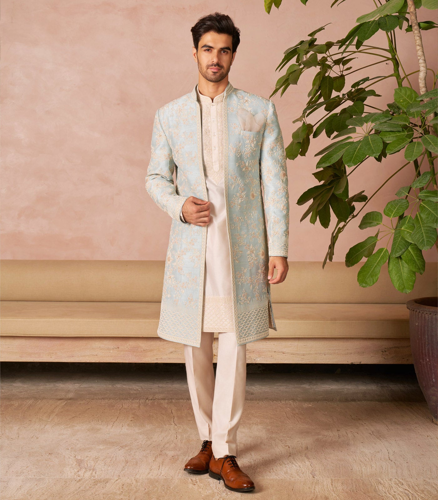 POWDER BLUE SHERWANI SET