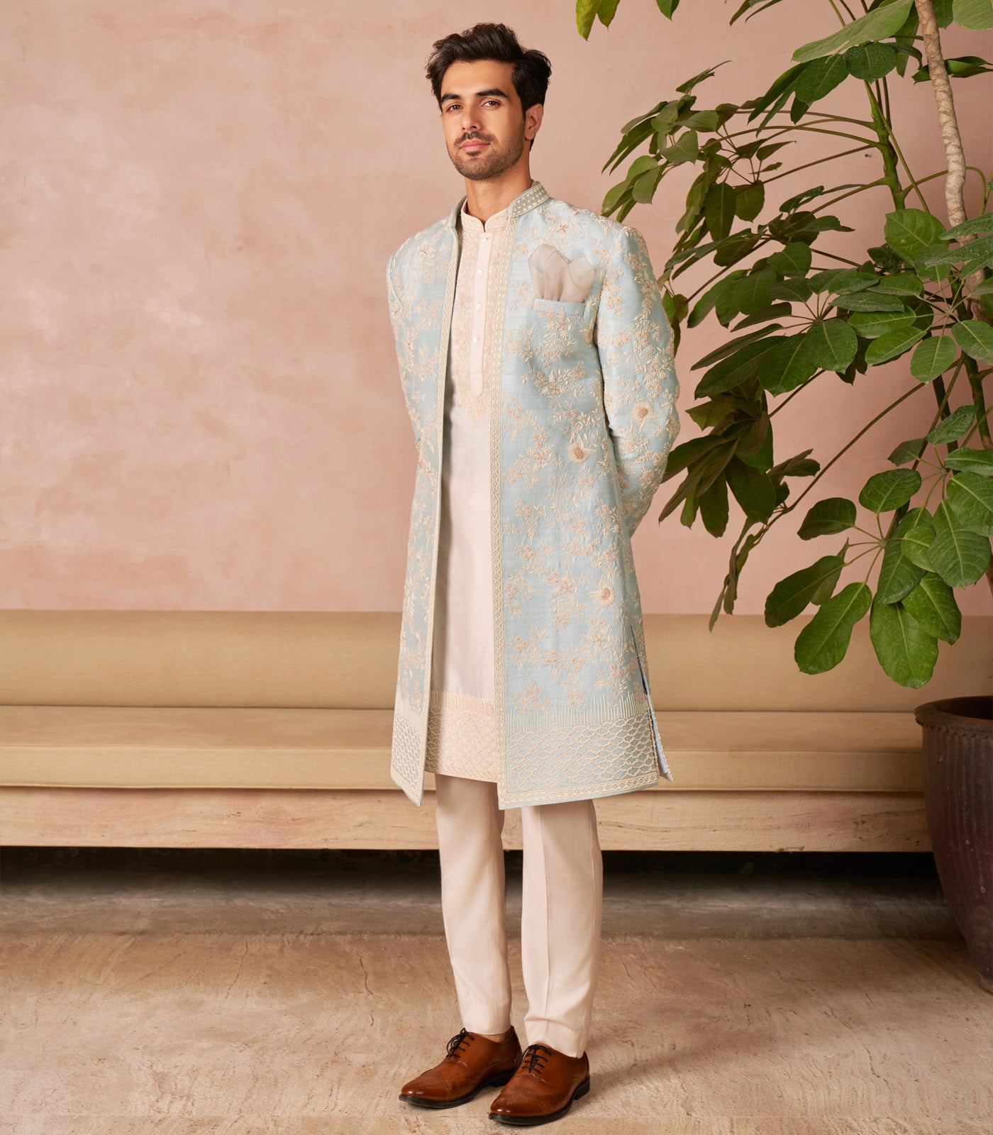 POWDER BLUE SHERWANI SET