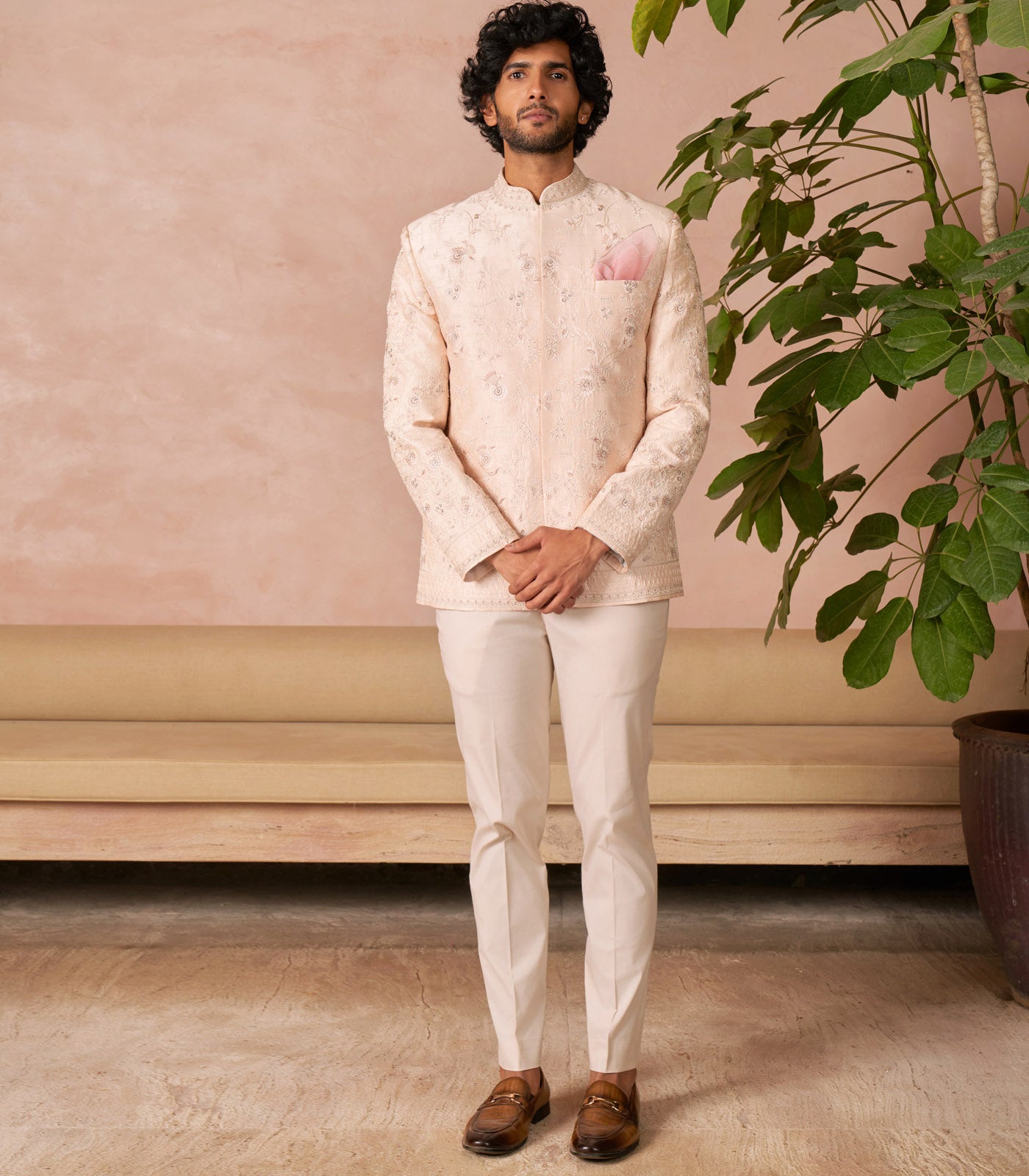 CREAM BANDHGALA SET