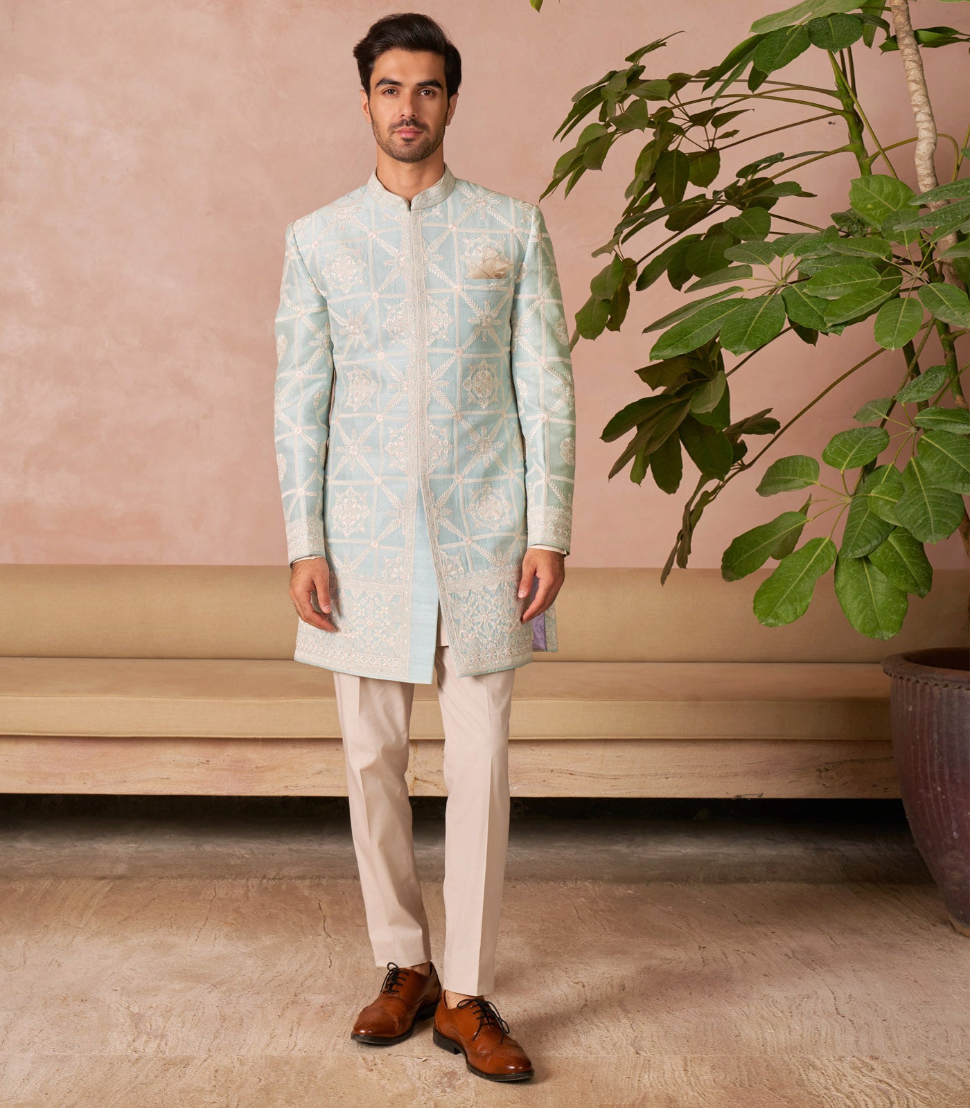 AQUA BLUE BANDHGALA SET
