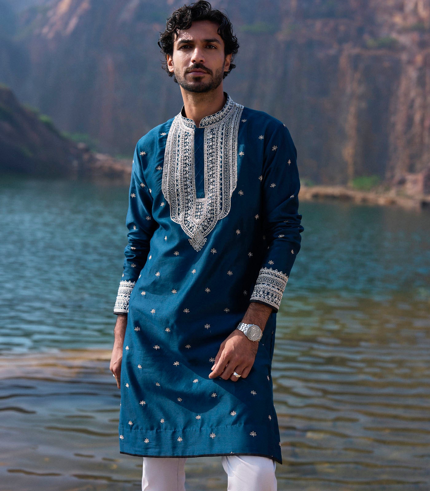 NAVY LOTUS KURTA SET
