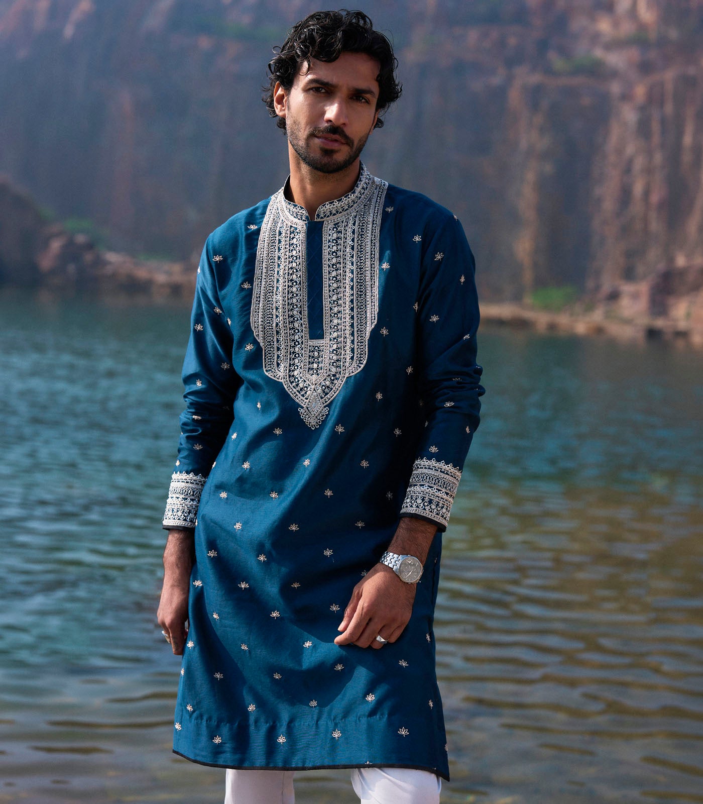 NAVY LOTUS KURTA SET