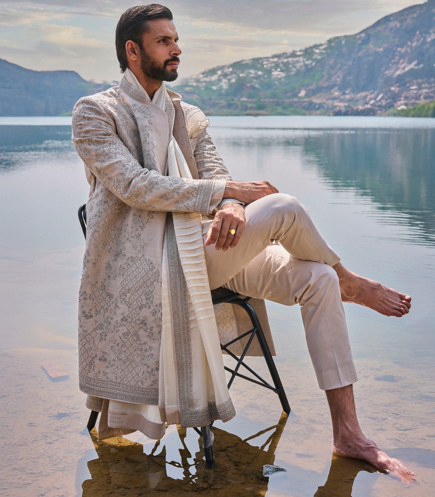 DULL IVORY SHERWANI SET
