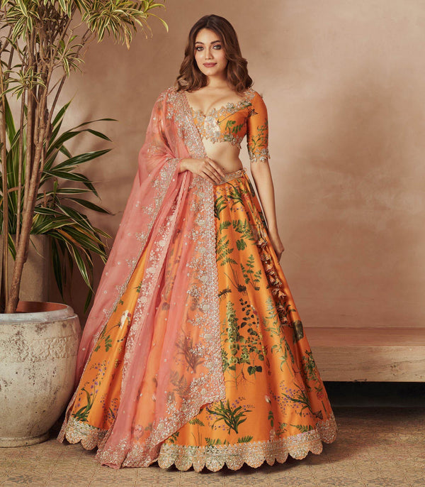 ORANGE PRNTED LEHENGA SET