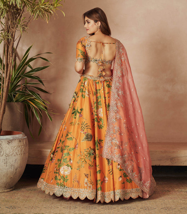 ORANGE PRNTED LEHENGA SET