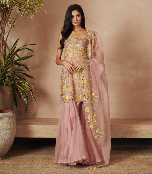 PINK MALAIKA SHARARA SET