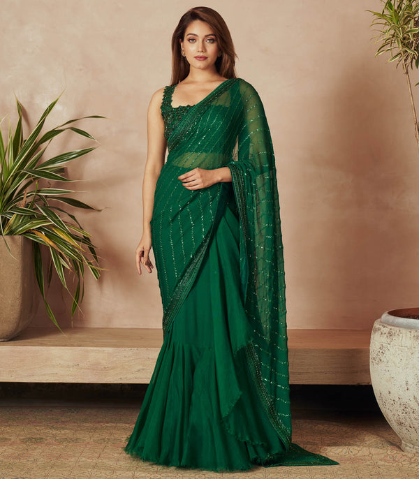 EMERALD GREEN SAREE SET