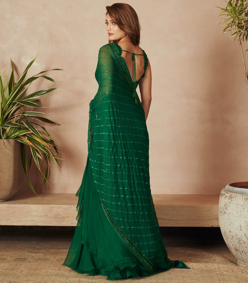 EMERALD GREEN SAREE SET