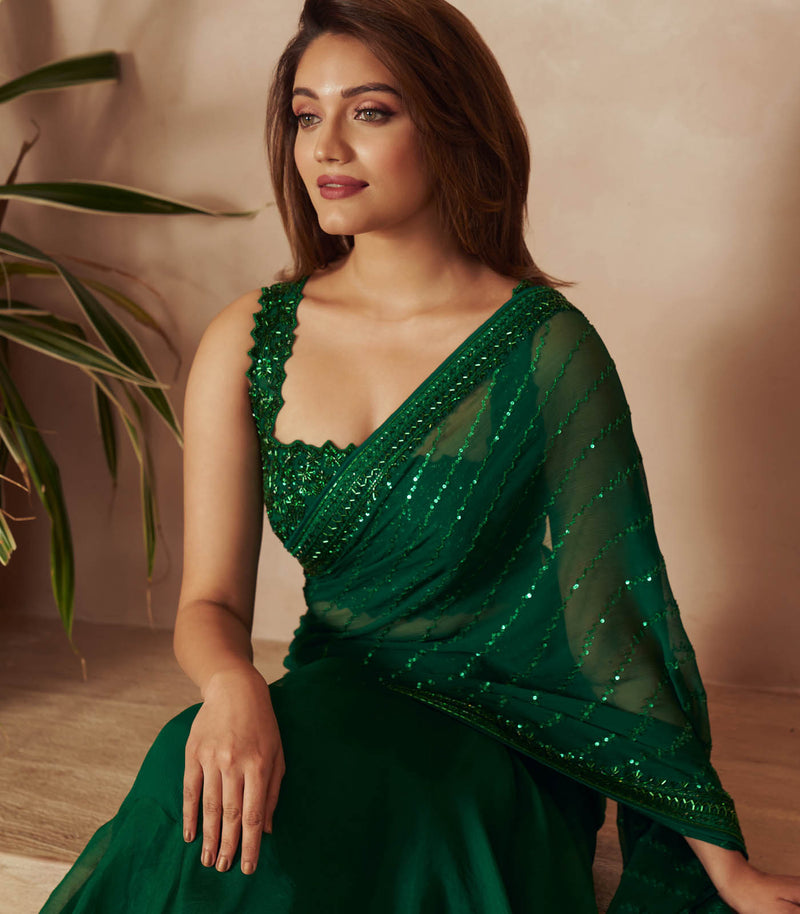 EMERALD GREEN SAREE SET