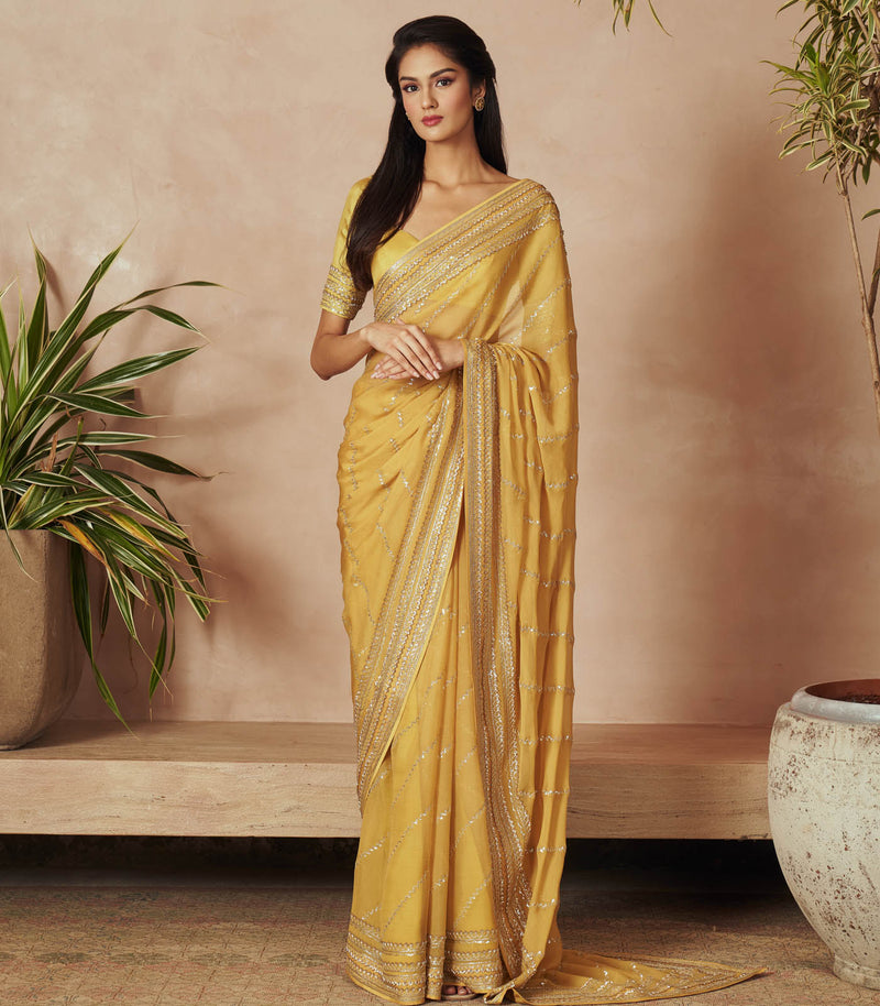 YELLOW CHIFFON SAREE