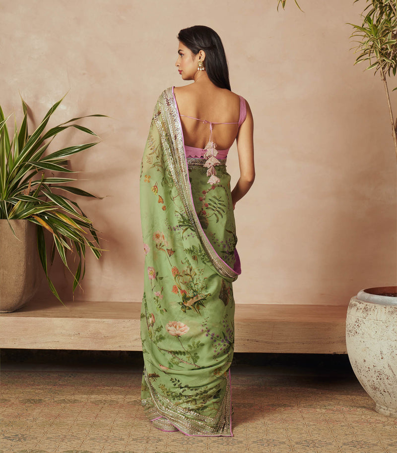 SEA GREEN PRINTED CHIFFON SAREE