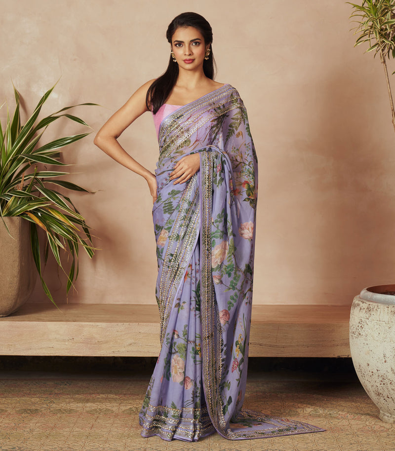 LAVENDER PRINTED SAREE SET