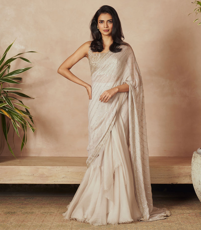 IVORY CHIFFON SAREE SET