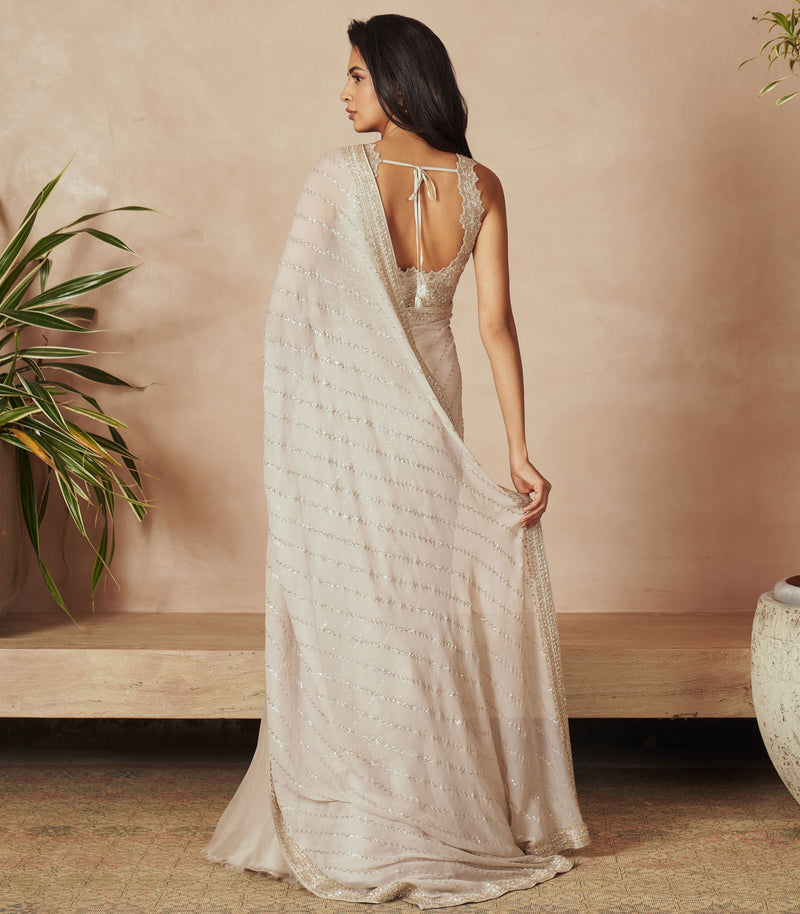 IVORY CHIFFON SAREE SET