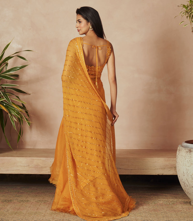 YELLOW CHIFFON SAREE SET