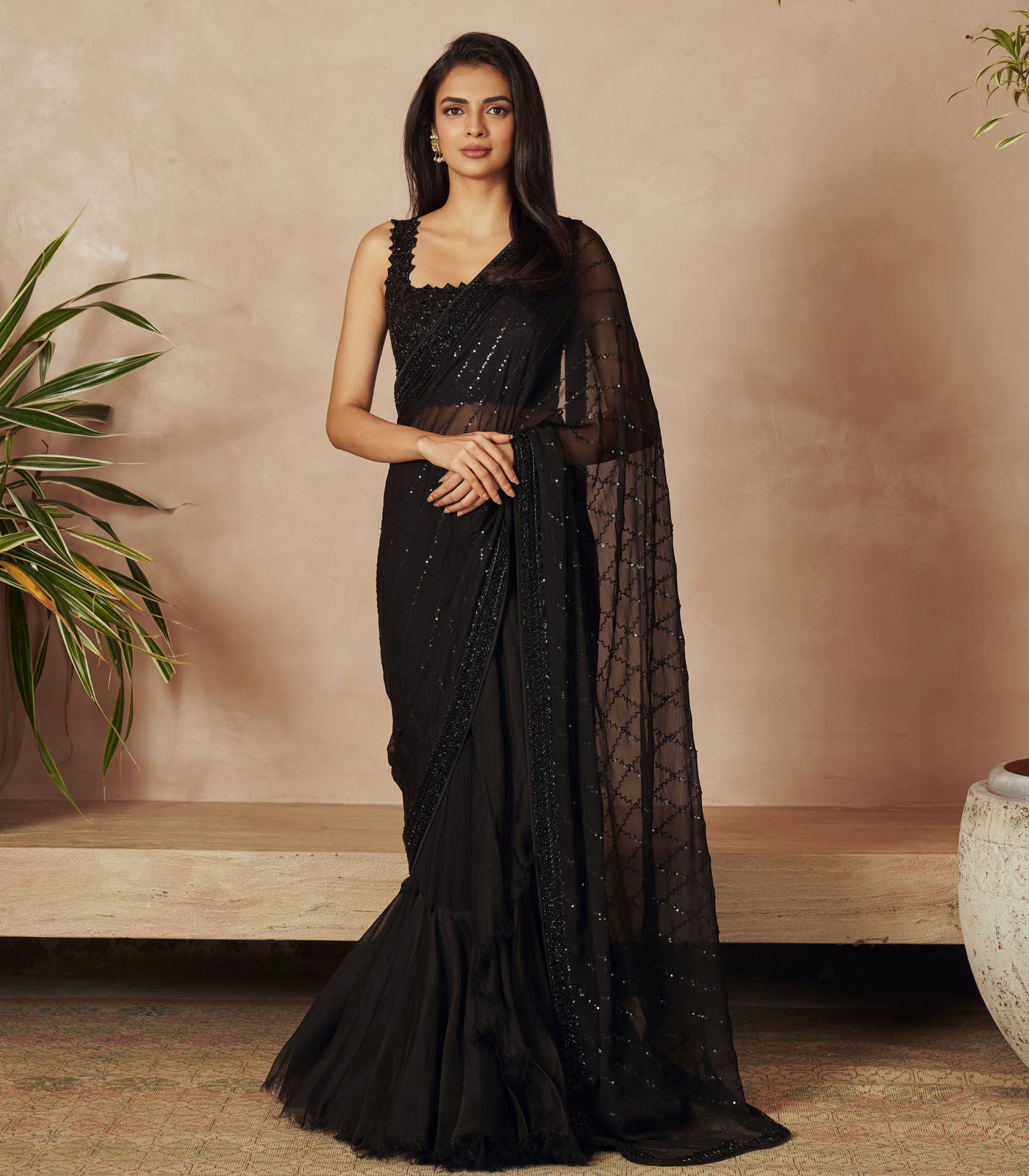 BLACK CHIFFON SAREE SET
