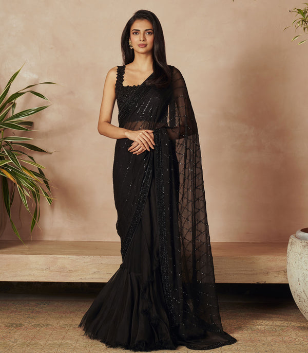 BLACK CHIFFON SAREE SET