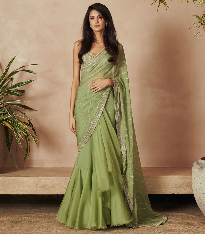 SAGE GREEN CHIFFON SAREE SET