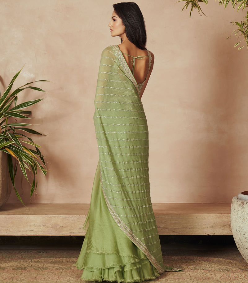 SAGE GREEN CHIFFON SAREE SET