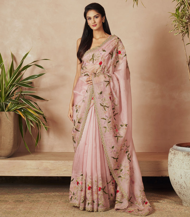 PINK ORGANZA SAREE SET