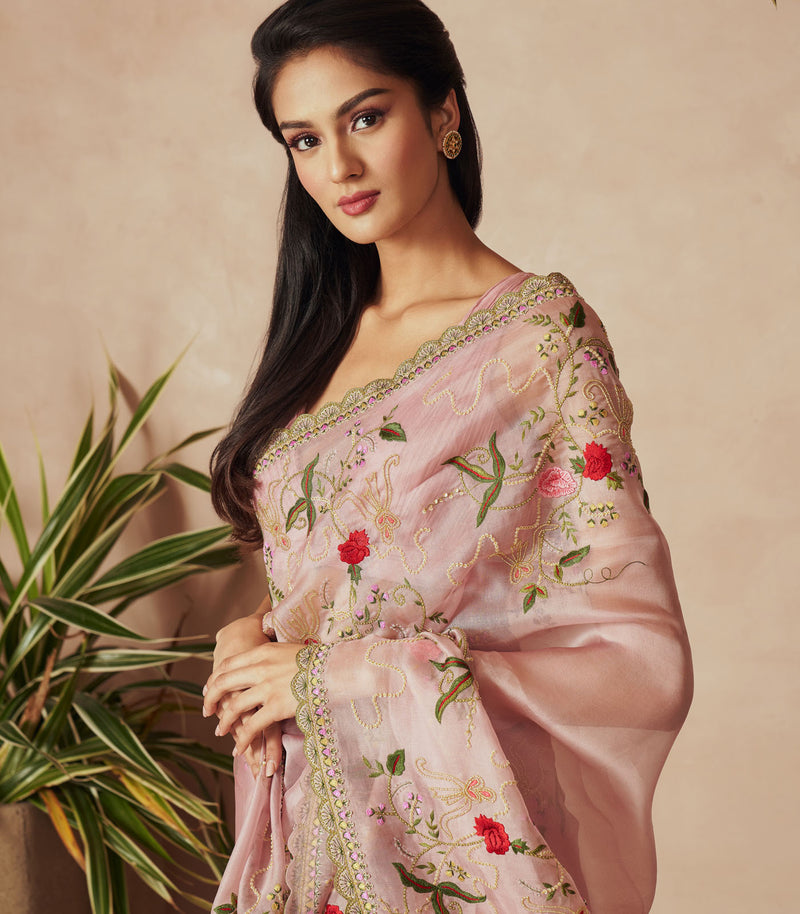 PINK ORGANZA SAREE SET