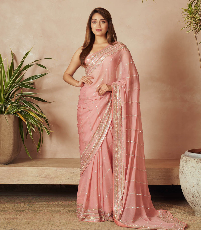 PINK CHIFFON SAREE