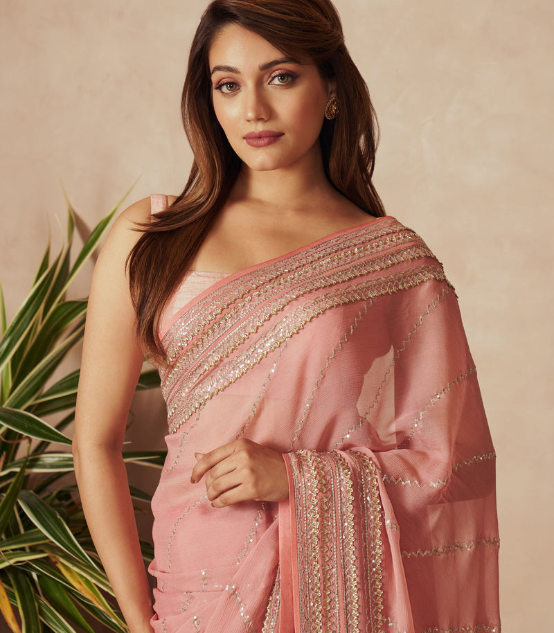 PINK CHIFFON SAREE