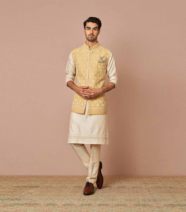 Pastel yellow rawsilk kiaan bandi set