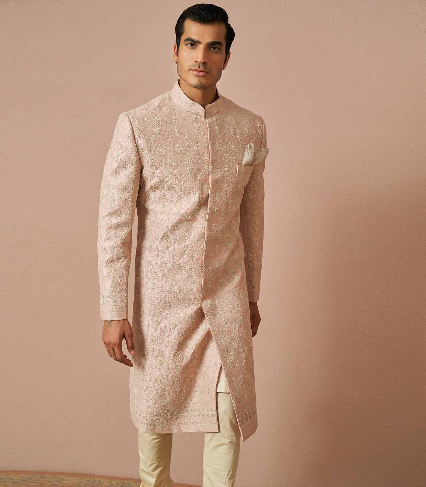Pink rawsilk armaan embroidered Sherwani Set