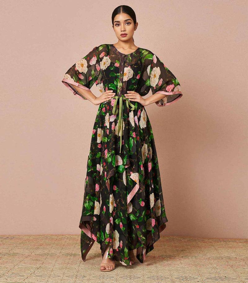 Serena black chiffon handkerchief dress