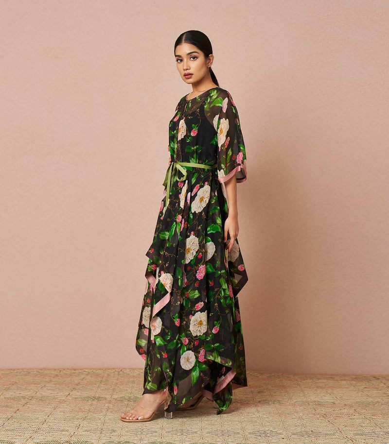 Serena black chiffon handkerchief dress