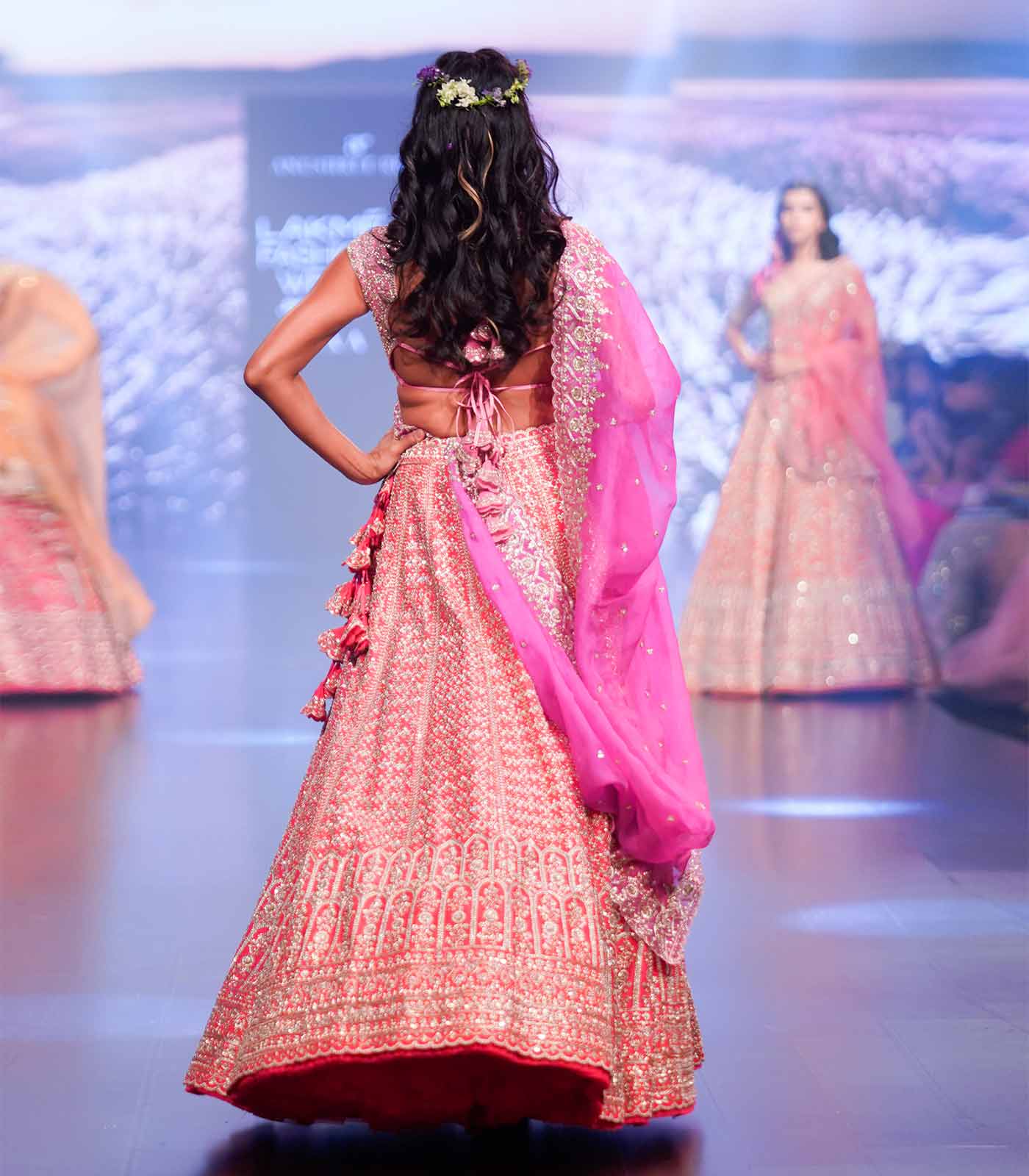 Mumtaz coral pink lehanga set
